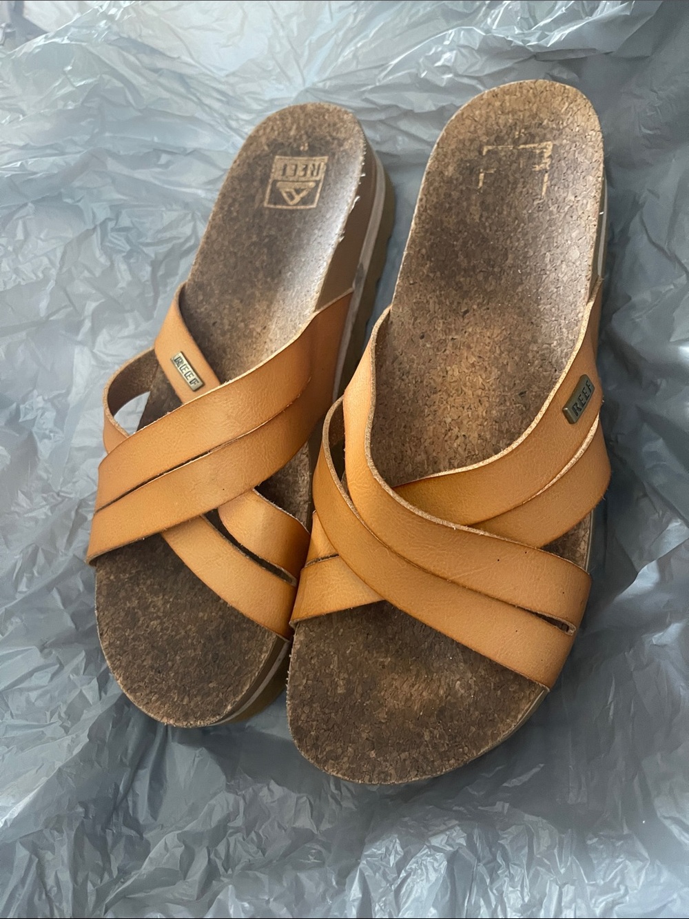Reef Women's Brown Crisscross Slip-On Sandals Cork Size 11